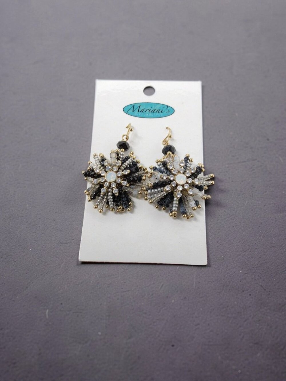 Mariani's Black,Silver,Gold, Rhinestone Earwire Dangle Starburst Earrings